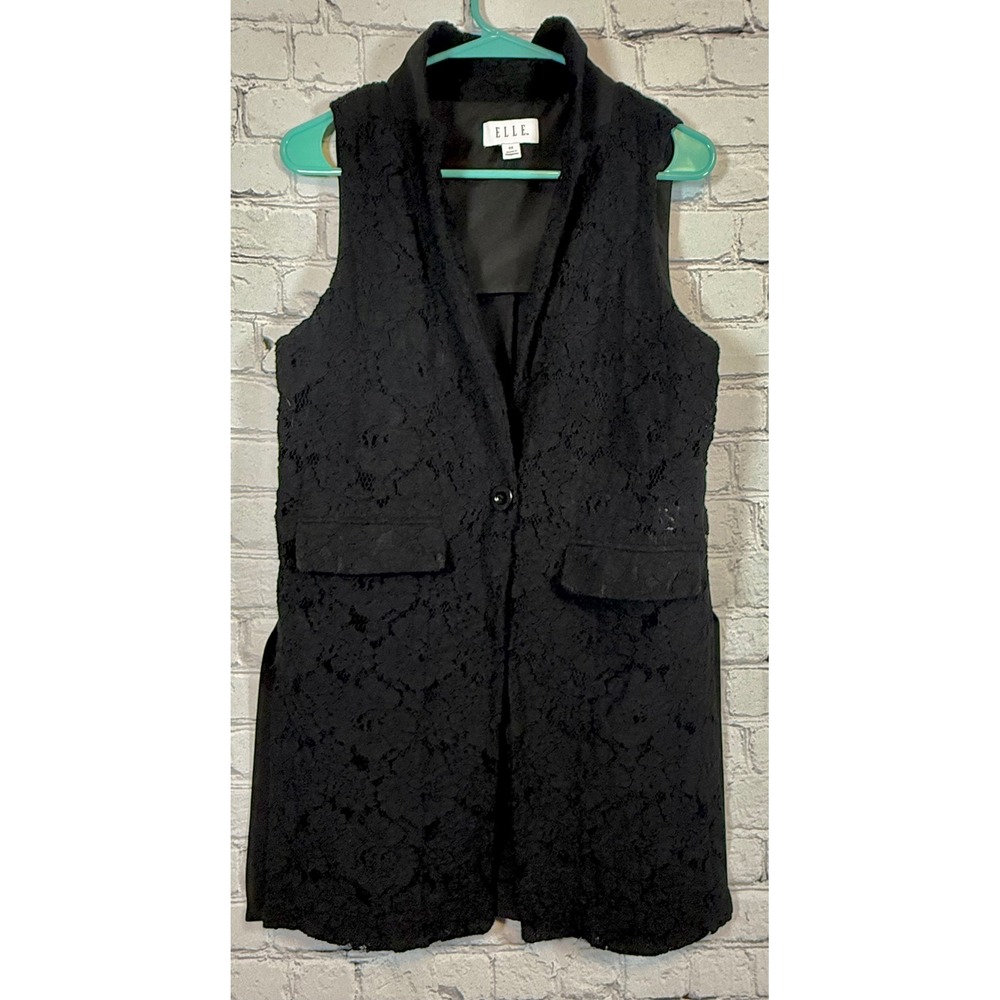 ELLE Black Lace Duster Vest‎ Sleeveless Longline XS